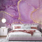 Мініатюра фотошпалер Рожевий флюїд арт в інтер'єрі спальні