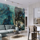 Миниатюра фотообоев Синий флюид в интерьере гостиной