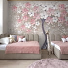 Мініатюра фотошпалер Світле дерево 3Д в інтер'єрі дитячої