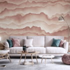 Миниатюра фотообоев Терракотовые горы, акварель в интерьере гостиной
