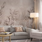 Миниатюра фотообоев Бежевые листья, рисунок в интерьере гостиной