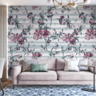 Миниатюра фотообоев Сиреневые пионы в интерьере гостиной