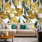 Мініатюра фотошпалер Жовті тюльпани, малюнок в інтер'єрі вітальні