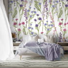 Миниатюра фотообоев Весенние луговые цветы в интерьере спальни