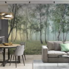 Миниатюра фотообоев Таинственный березовый лес в интерьере гостиной