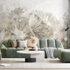 Мініатюра фотошпалер Бежеве листя лотоса в інтер'єрі вітальні