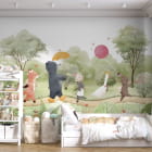 Миниатюра фотообоев Поход зверят на чаепитие в интерьере детской