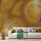 Мініатюра фотошпалер Золоті кола 3Д в інтер'єрі вітальні