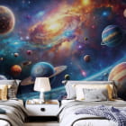 Миниатюра фотообоев Яркая солнечная система в интерьере подростковой