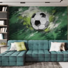 Мініатюра фотошпалер Футбольний м'яч на зеленому в інтер'єрі підліткової