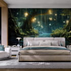 Миниатюра фотообоев Светлячки волшебного леса в интерьере спальни