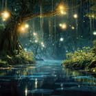 Миниатюра фотообоев Светлячки волшебного леса