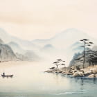 Миниатюра фотообоев Река среди гор, акварель