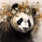 Миниатюра фотообоев Панда в цветах, акварель