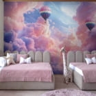 Миниатюра фотообоев Воздушные шары в облаках в интерьере детской